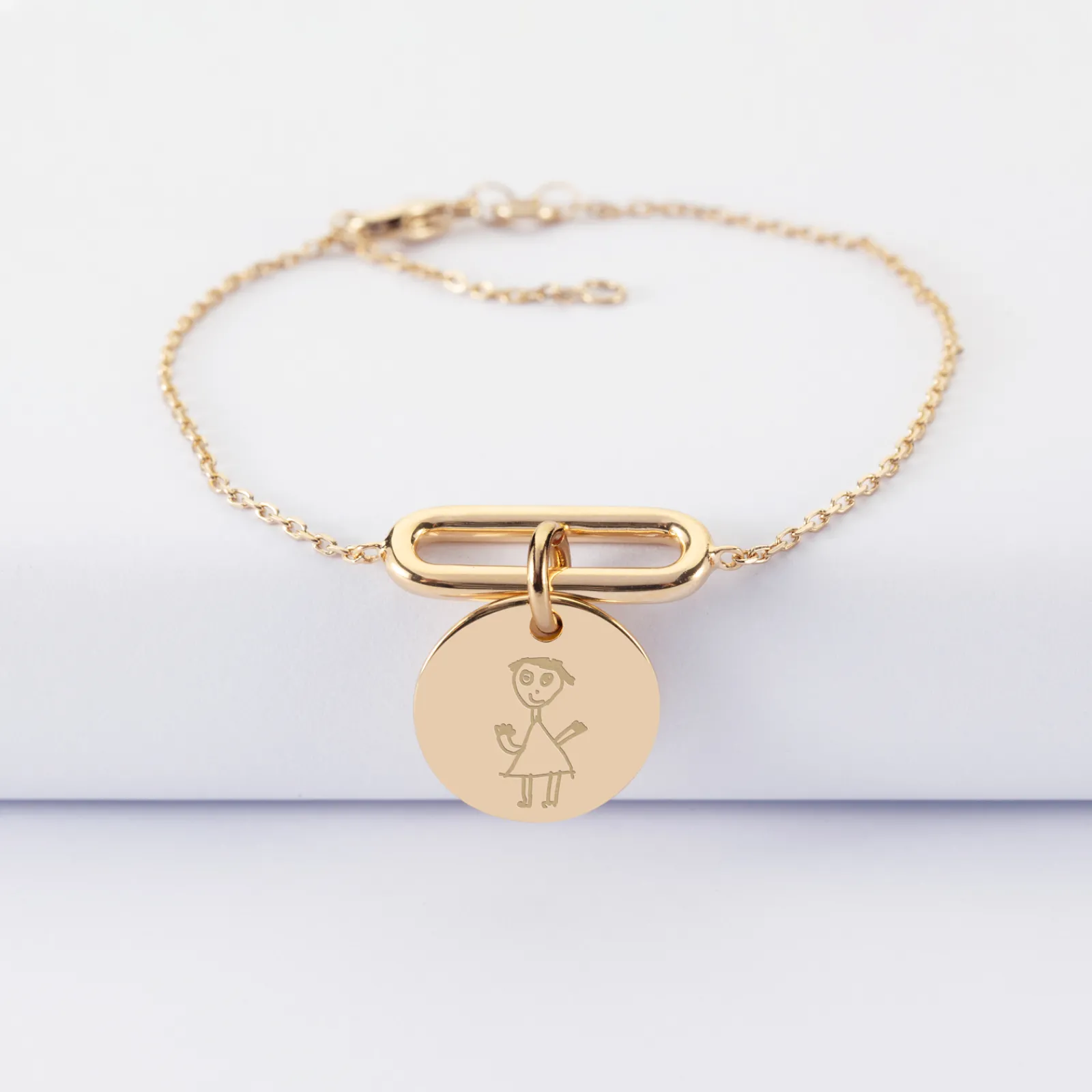 Outlet HappyBulle Bracelet chaîne ovale ouvert personnalisé médaille gravée plaqué or 15 mm Plaqué or 18k