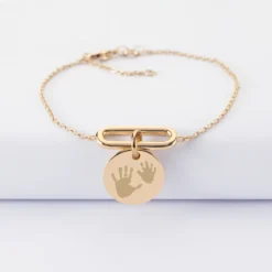Outlet HappyBulle Bracelet chaîne ovale ouvert personnalisé médaille gravée plaqué or 15 mm Plaqué or 18k