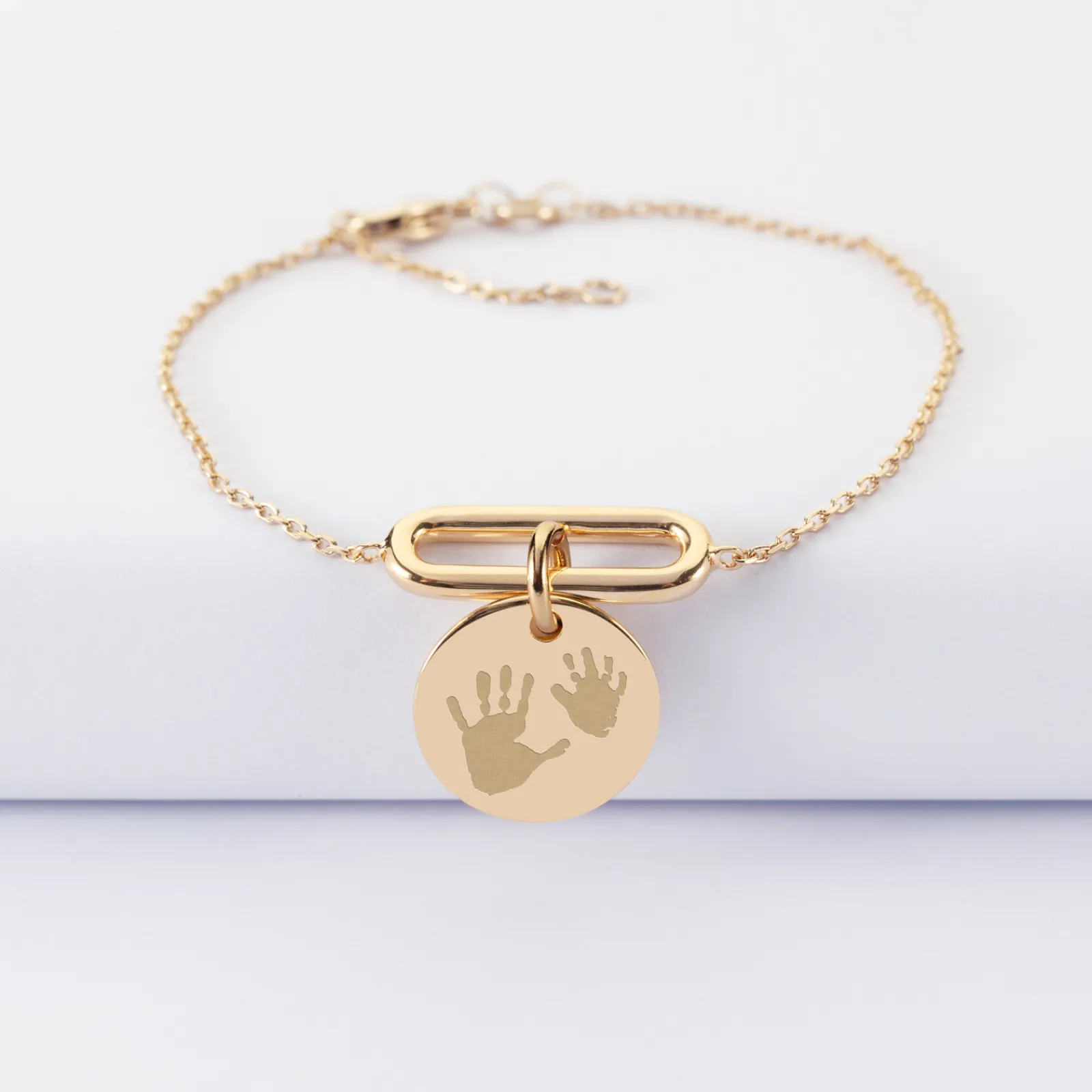 Outlet HappyBulle Bracelet chaîne ovale ouvert personnalisé médaille gravée plaqué or 15 mm Plaqué or 18k