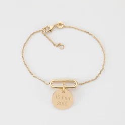 Outlet HappyBulle Bracelet chaîne ovale ouvert personnalisé médaille gravée plaqué or 15 mm Plaqué or 18k