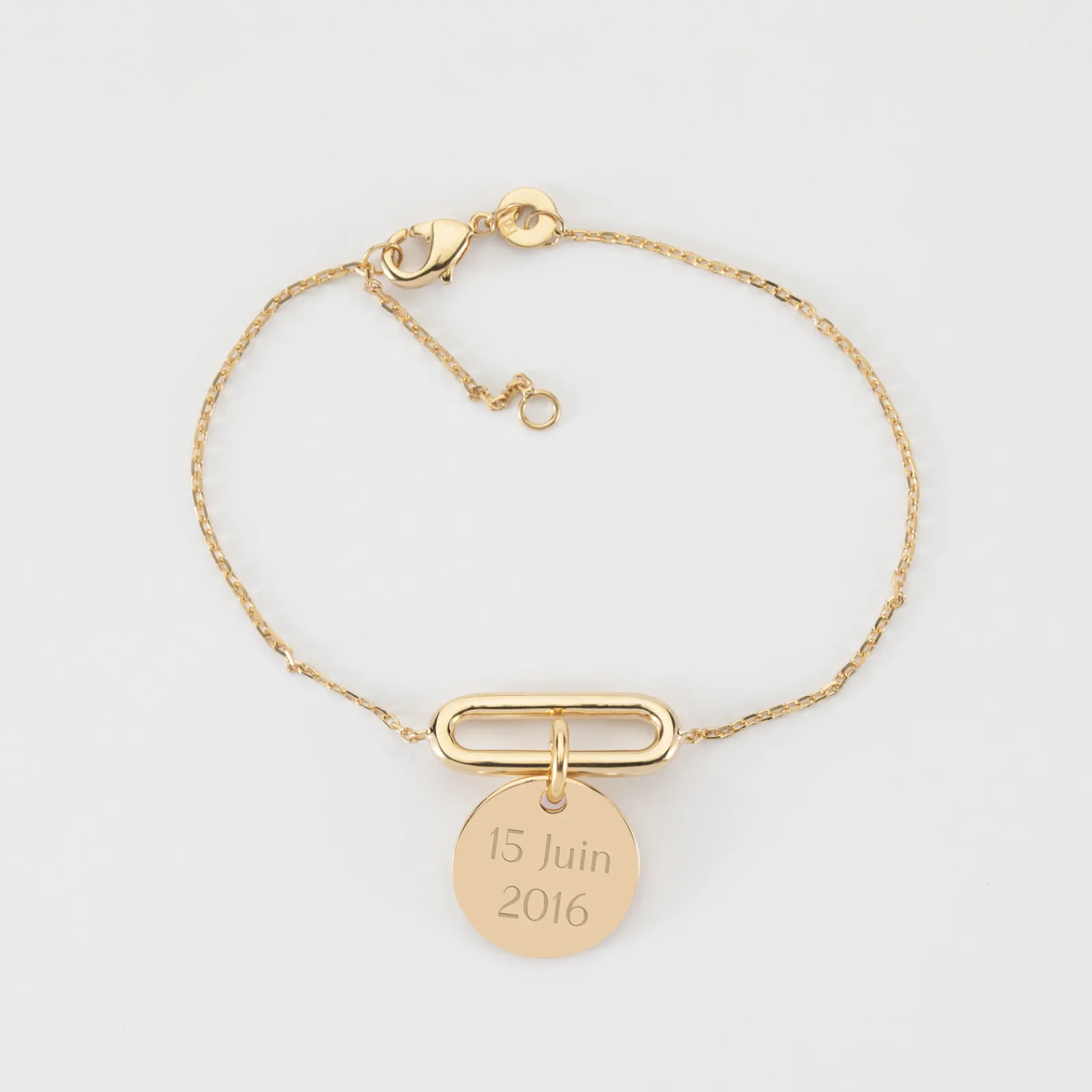Outlet HappyBulle Bracelet chaîne ovale ouvert personnalisé médaille gravée plaqué or 15 mm Plaqué or 18k
