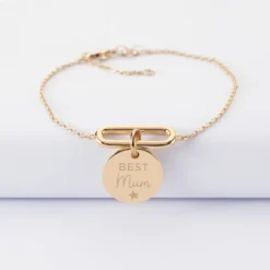 Outlet HappyBulle Bracelet chaîne ovale ouvert personnalisé médaille gravée plaqué or 15 mm Plaqué or 18k
