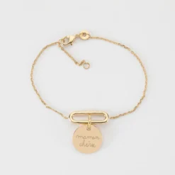 Outlet HappyBulle Bracelet chaîne ovale ouvert personnalisé médaille gravée plaqué or 15 mm Plaqué or 18k