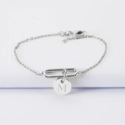 New HappyBulle Bracelet chaîne ovale ouvert personnalisé médaille gravée argent 10 mm Argent rhodié 925