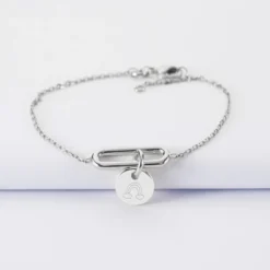 New HappyBulle Bracelet chaîne ovale ouvert personnalisé médaille gravée argent 10 mm Argent rhodié 925