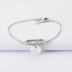 New HappyBulle Bracelet chaîne ovale ouvert personnalisé médaille gravée argent 10 mm Argent rhodié 925