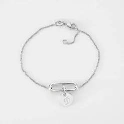 New HappyBulle Bracelet chaîne ovale ouvert personnalisé médaille gravée argent 10 mm Argent rhodié 925