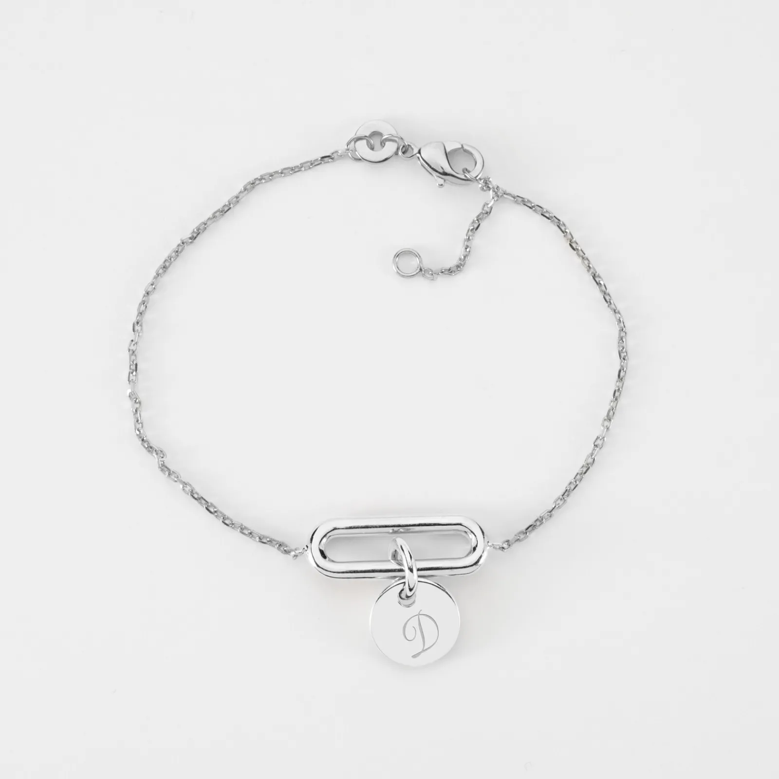 New HappyBulle Bracelet chaîne ovale ouvert personnalisé médaille gravée argent 10 mm Argent rhodié 925