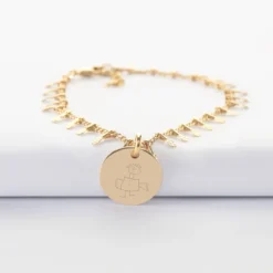 Best HappyBulle Bracelet chaîne pampilles personnalisé médaille gravée plaqué or 15 mm Plaqué or 18k
