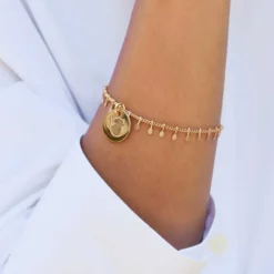 Best HappyBulle Bracelet chaîne pampilles personnalisé médaille gravée plaqué or 15 mm Plaqué or 18k