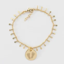 Best HappyBulle Bracelet chaîne pampilles personnalisé médaille gravée plaqué or 15 mm Plaqué or 18k