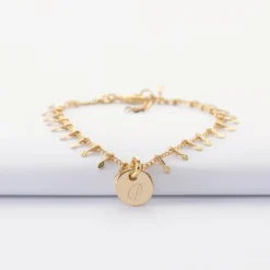 Best HappyBulle Bracelet chaîne pampilles personnalisé médaille gravée plaqué or 10 mm Plaqué or 18k