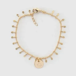 Best HappyBulle Bracelet chaîne pampilles personnalisé médaille gravée plaqué or 10 mm Plaqué or 18k