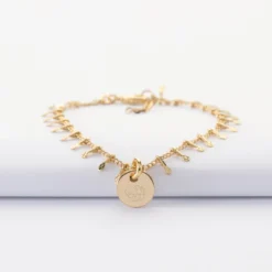 Best HappyBulle Bracelet chaîne pampilles personnalisé médaille gravée plaqué or 10 mm Plaqué or 18k