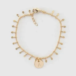 Best HappyBulle Bracelet chaîne pampilles personnalisé médaille gravée plaqué or 10 mm Plaqué or 18k