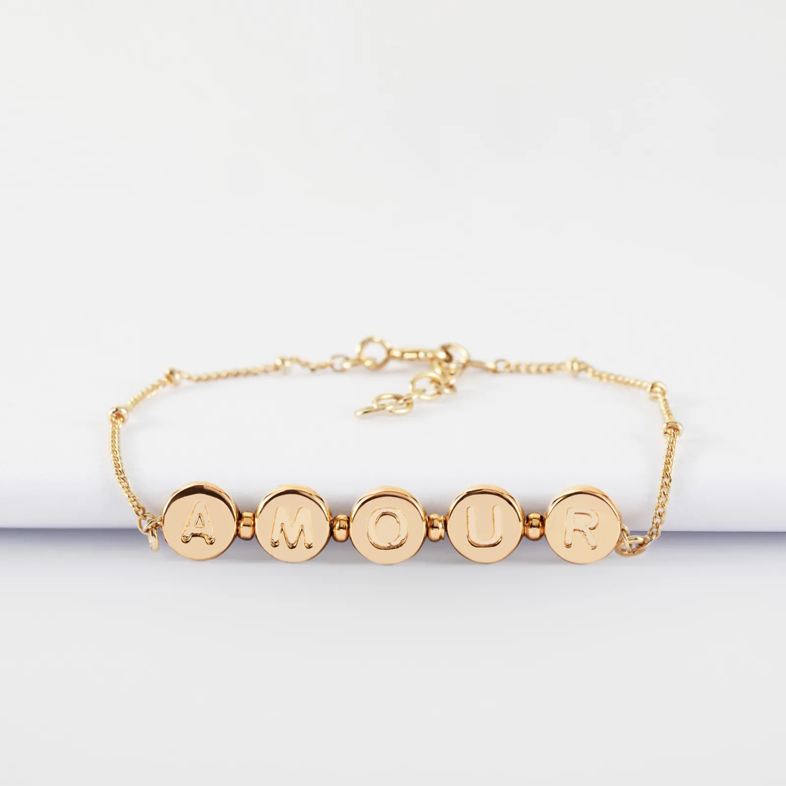 Hot HappyBulle Bracelet chaîne pastilles estampillées "Amour" plaqué or Plaqué or 18k