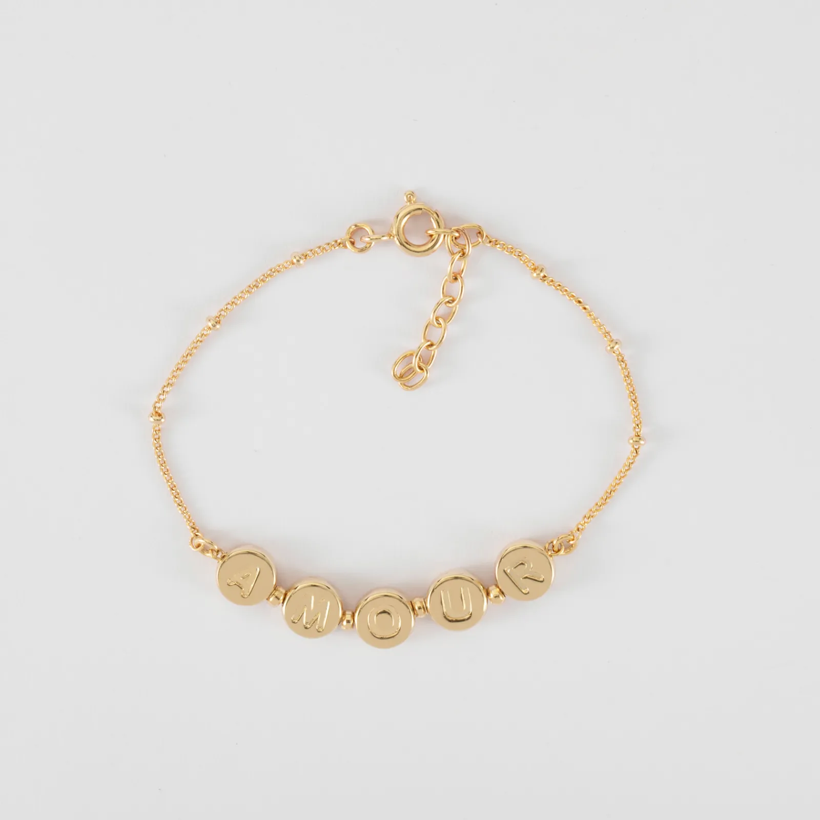 Hot HappyBulle Bracelet chaîne pastilles estampillées "Amour" plaqué or Plaqué or 18k