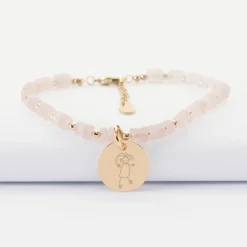Discount HappyBulle Bracelet chaîne perles personnalisé médaille gravée plaqué or ronde 15 mm