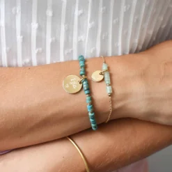 Discount HappyBulle Bracelet chaîne perles personnalisé médaille gravée plaqué or ronde 15 mm