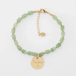 Discount HappyBulle Bracelet chaîne perles personnalisé médaille gravée plaqué or ronde 15 mm