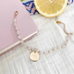 Discount HappyBulle Bracelet chaîne perles personnalisé médaille gravée plaqué or ronde 15 mm