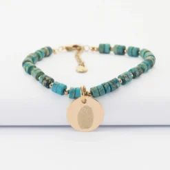 Discount HappyBulle Bracelet chaîne perles personnalisé médaille gravée plaqué or ronde 15 mm