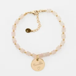 Discount HappyBulle Bracelet chaîne perles personnalisé médaille gravée plaqué or ronde 15 mm
