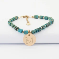 Discount HappyBulle Bracelet chaîne perles personnalisé médaille gravée plaqué or ronde 15 mm