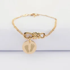 Hot HappyBulle Bracelet chaîne personnalisé "Le lien" et médaille gravée plaqué or 15 mm - x Lilylovesfashion Plaqué or 18k