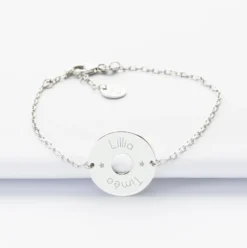 Clearance HappyBulle Bracelet chaîne personnalisé médaille gravée argent cible 2 trous 18 mm Argent rhodié 925