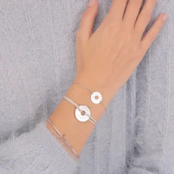 Clearance HappyBulle Bracelet chaîne personnalisé médaille gravée argent cible 2 trous 18 mm Argent rhodié 925