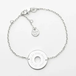 Clearance HappyBulle Bracelet chaîne personnalisé médaille gravée argent cible 2 trous 18 mm Argent rhodié 925