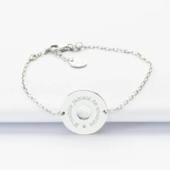 Clearance HappyBulle Bracelet chaîne personnalisé médaille gravée argent cible 2 trous 18 mm Argent rhodié 925