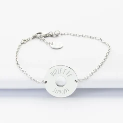 Clearance HappyBulle Bracelet chaîne personnalisé médaille gravée argent cible 2 trous 18 mm Argent rhodié 925