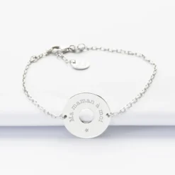 Clearance HappyBulle Bracelet chaîne personnalisé médaille gravée argent cible 2 trous 18 mm Argent rhodié 925