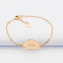 New HappyBulle Bracelet chaîne personnalisé médaille gravée plaqué or nuage 2 trous 20x14 mm Plaqué or 18k