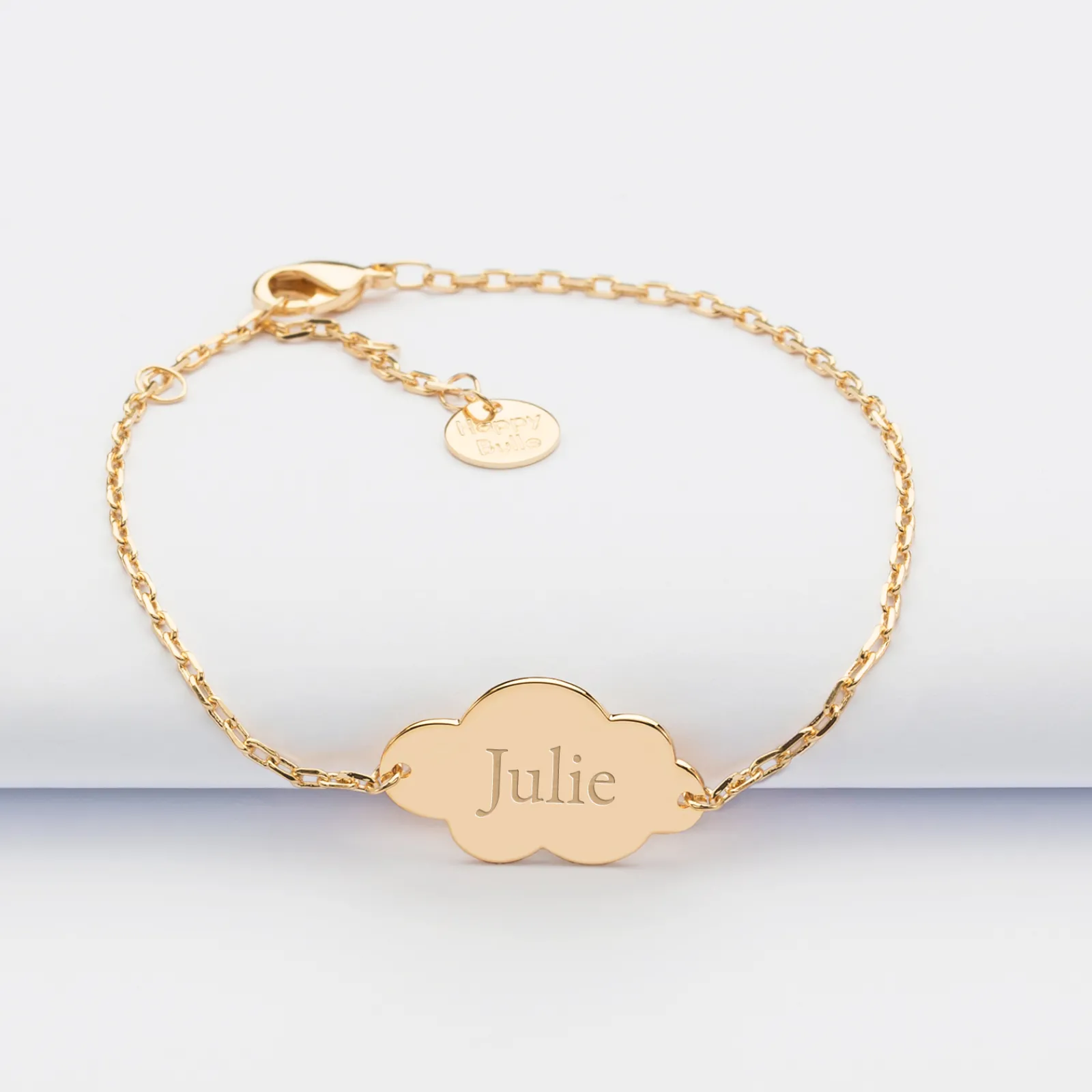 New HappyBulle Bracelet chaîne personnalisé médaille gravée plaqué or nuage 2 trous 20x14 mm Plaqué or 18k