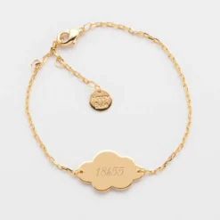 New HappyBulle Bracelet chaîne personnalisé médaille gravée plaqué or nuage 2 trous 20x14 mm Plaqué or 18k