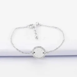 Hot HappyBulle Bracelet chaîne personnalisé médaille contour scintillant gravée argent initiale 11 mm Argent rhodié 925