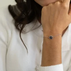 Hot HappyBulle Bracelet chaîne personnalisé médaille contour scintillant gravée argent initiale 11 mm Argent rhodié 925