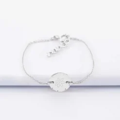 Hot HappyBulle Bracelet chaîne personnalisé médaille contour scintillant gravée argent initiale 11 mm Argent rhodié 925