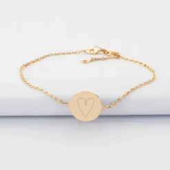 Outlet HappyBulle Bracelet chaîne personnalisé médaille gravée plaqué or initiale soleil 12 mm Email blanc