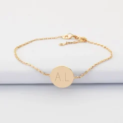 Outlet HappyBulle Bracelet chaîne personnalisé médaille gravée plaqué or initiale soleil 12 mm Email blanc
