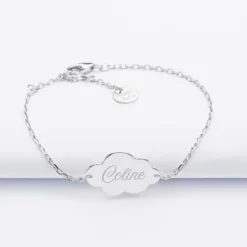 Outlet HappyBulle Bracelet chaîne personnalisé médaille gravée argent nuage 2 trous 20x14 mm Argent rhodié 925