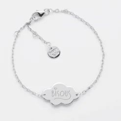 Outlet HappyBulle Bracelet chaîne personnalisé médaille gravée argent nuage 2 trous 20x14 mm Argent rhodié 925