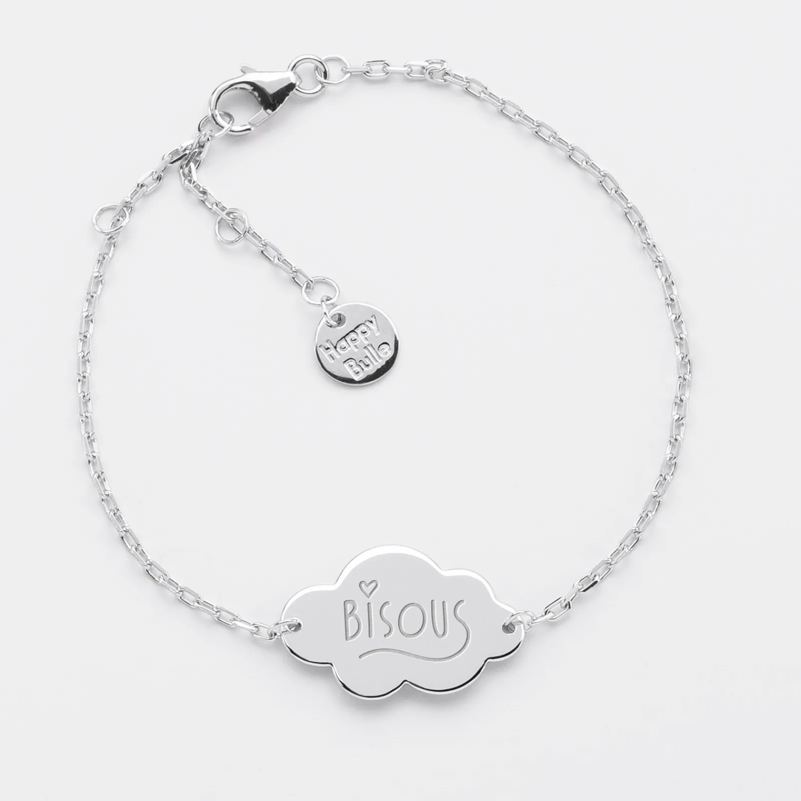 Outlet HappyBulle Bracelet chaîne personnalisé médaille gravée argent nuage 2 trous 20x14 mm Argent rhodié 925