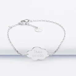 Outlet HappyBulle Bracelet chaîne personnalisé médaille gravée argent nuage 2 trous 20x14 mm Argent rhodié 925