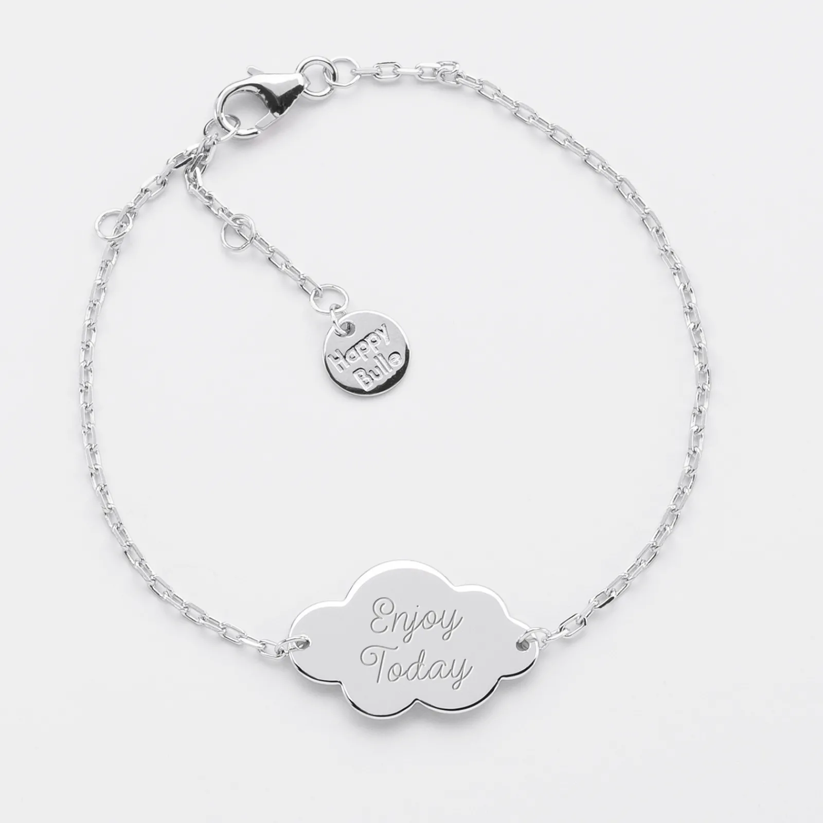 Outlet HappyBulle Bracelet chaîne personnalisé médaille gravée argent nuage 2 trous 20x14 mm Argent rhodié 925