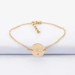 Outlet HappyBulle Bracelet chaîne personnalisé médaille scintillante gravée plaqué or initiale 13 mm