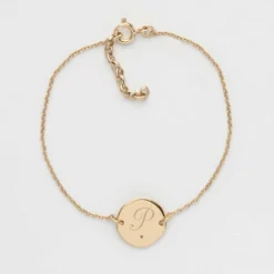 Outlet HappyBulle Bracelet chaîne personnalisé médaille scintillante gravée plaqué or initiale 13 mm